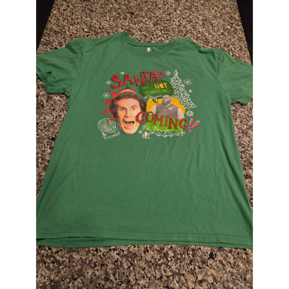 Elf Graphic T-Shirt Unisex Large Green Santas Coming Movie Quote EFS001AUAFWP18